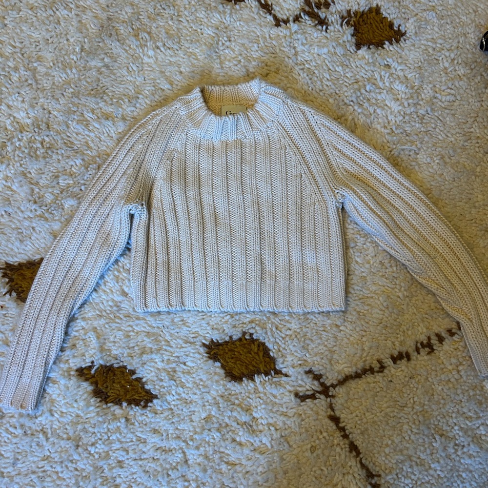 Ganni Cream Ribbed Knit Sweater
